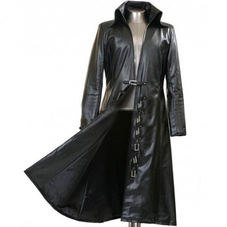 Mens Long Black Leather Trench Coat | America Suits