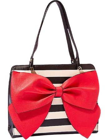 black and white striped purse with red bow