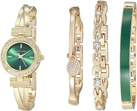 Amazon.com: Anne Klein Damen Premium Kristall Akzent Armreif Uhr und Armband Set AK/2238, Gold / Grün, Japanisch : Kleidung, Schuhe & Schmuck