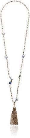 Betsey Johnson Pearl Station with Tassel Pendant Necklace: Clothing