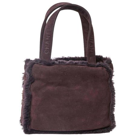 CHANEL Mini Tote Bag in Plum Brown Shearling For Sale at 1stDibs | chanel shearling tote