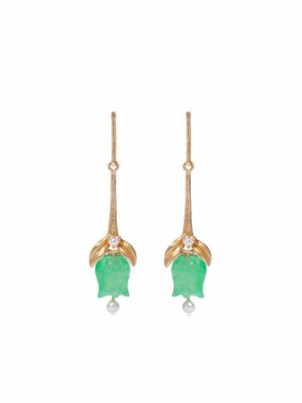 Annoushka 18kt yellow gold Tulip jade and diamond earrings - FARFETCH