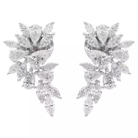 2.13 Carat Marquise and Pear Diamond Earrings 14 Karat White Gold Handmade Jewelry For Sale at 1stDibs
