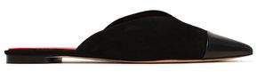 Leather-paneled Suede Slippers