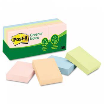 Post-it Recycled Sticky Notes, 1-1/2 x 2, Pastel Colors, 100 Sheets per Pad, 12 Pads per Pack (653-RPA) - Dolphin Blue