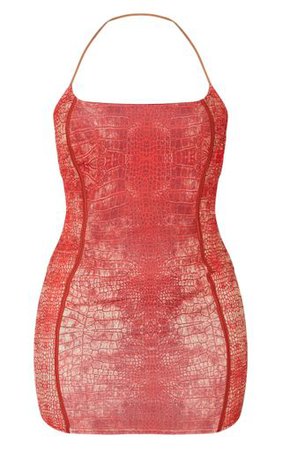 Red Snake Print Clear Strap Bodycon Dress | PrettyLittleThing