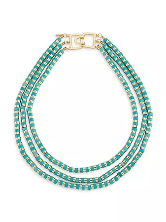 Shop Kenneth Jay Lane 14K-Gold-Plated & Turquoise Beaded Three-Strand Nesting Necklace | Saks Fifth Avenue
