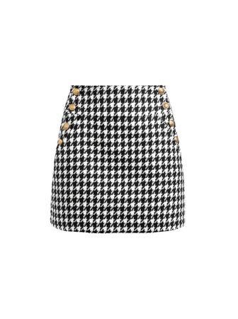 Donald Side Button Skirt In Black/off White | Alice And Olivia