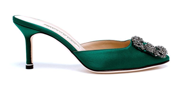 green satin slippers