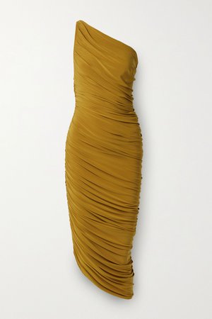 Mustard Diana one-shoulder ruched stretch-jersey dress | Norma Kamali | NET-A-PORTER