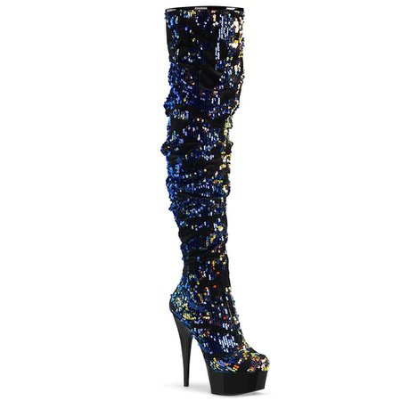 Flamingo 3004 Black and Blue Sequin Thigh Boots – BananaShoes