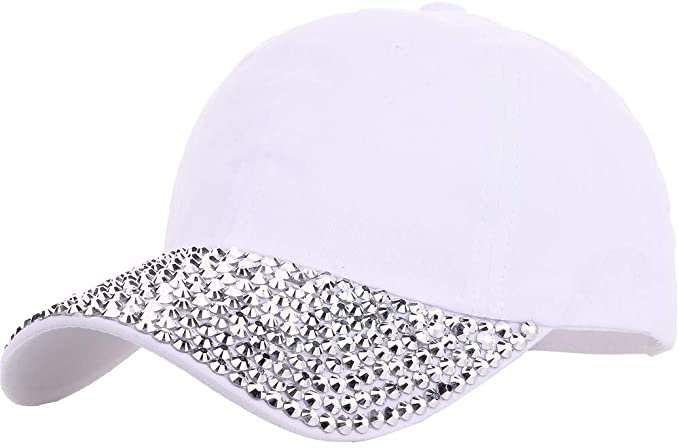XIYUE Women Studded Rhinestone Crystals Adjustable Baseball Cap Plain Sparkle Bling Denim Sun Hat at Amazon Women’s Clothing store