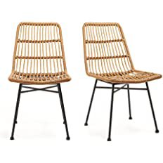 Spinningfield Set of 2 Rattan Dining Chairs - Reeded, Wicker Accent Chair Seats with Black Metal Legs - Kitchen, Lounge, Living & Dining Room Furniture - Modern, Contemporary Boho Industrial Style : Amazon.co.uk: Home & Kitchen