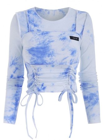 [37% OFF] [POPULAR] 2020 Stitching Tie Dye Ribbed Cinched Tee In SKY BLUE | ZAFUL