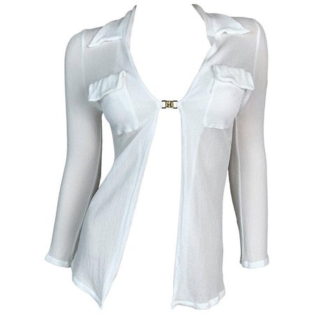 S/S 1998 Gucci by Tom Ford Sheer White GG Logo Buckle Top For Sale at 1stDibs