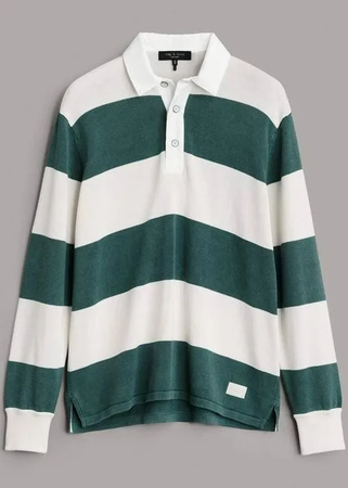 green and white striped polo
