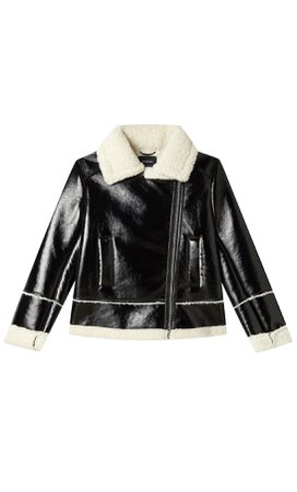 Double-faced faux-patent-leather jacket - Women's Just in | Stradivarius United States  BLACK