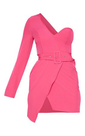 Hot Pink One Shoulder Belted Bodycon Dress | PrettyLittleThing USA
