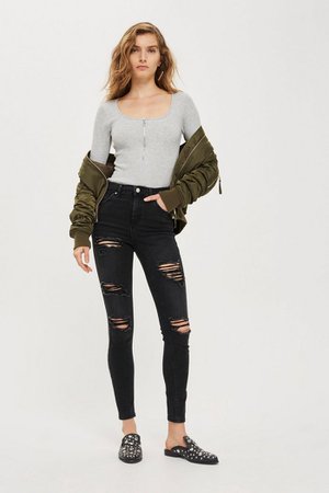 Washed Black Super Ripped Jamie Jeans | Topshop