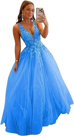 Amazon.com: Zepumen Tulle Lace Appliques Prom Dresses 2023 Ball Gowns Long Formal Evening Party Gowns: Clothing, Shoes & Jewelry