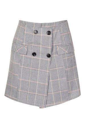 Button Front Check Tailored Skort | Boohoo