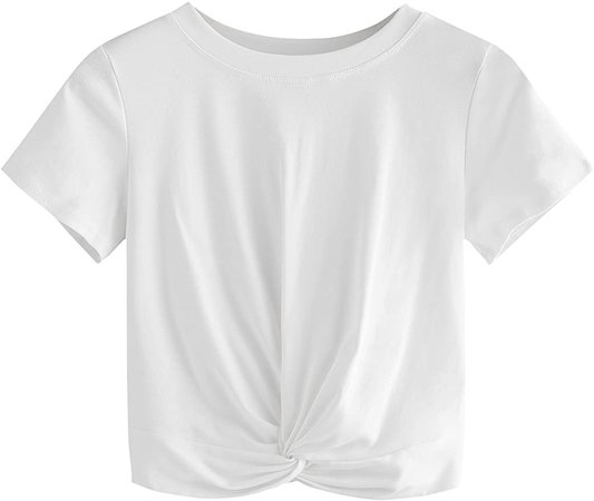MakeMeChic Women's Summer Crop Top Solid Short Sleeve Twist Front Tee T-Shirt at Amazon Women’s Clothing store