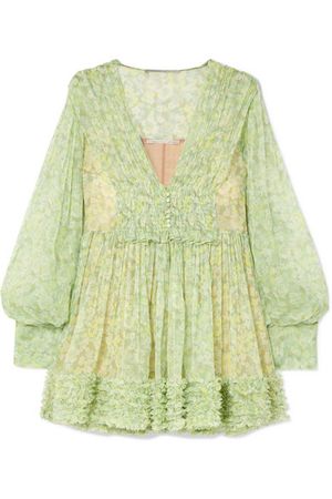 Stella McCartney | Ruffled floral-print silk-crepon mini dress | NET-A-PORTER.COM