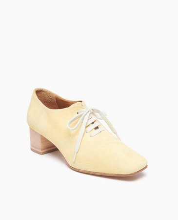Coclico Women's Goodwin Oxford, Low Heel, Closed Toe Heel, Pale Yellow Suede – COCLICO