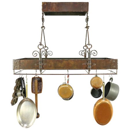 Wrought Iron Kitchen Hanging Pot Rack, Bronze Finish #30305 : Harp Gallery Antique Furniture | Ruby Lane