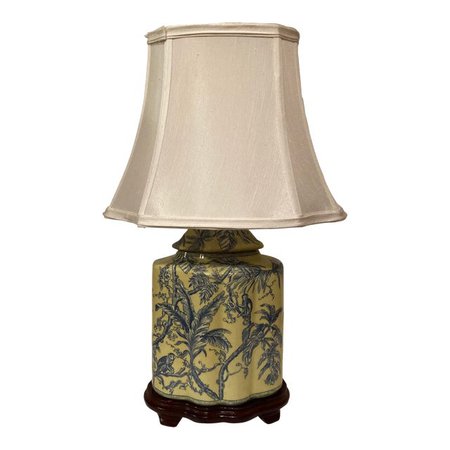 English Traditional Chinoiserie Motif Yellow & Blue Ceramic Table Lamp | Chairish