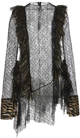 Anaïs Jourden Laced Polka-Dot Print Mini Dress Size: 34