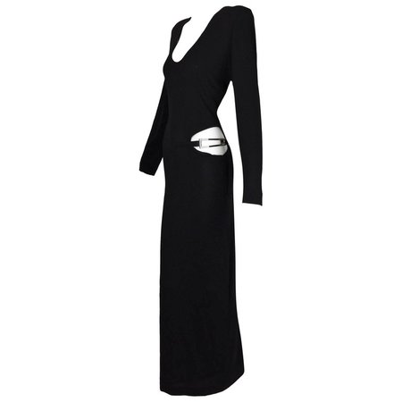 Gucci by Tom Ford High Shoulder L / S Cut-Out Black Gown Dress, F / W 1997 at 1stdibs