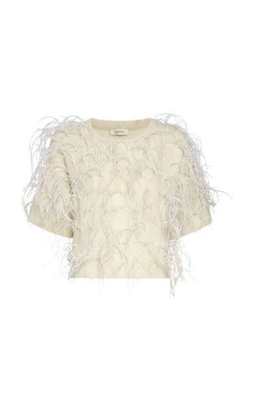 Feather-Embroidered Cashmere-Silk T-Shirt By Lapointe | Moda Operandi