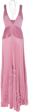 Bellina Knit-Trim Pleated Georgette Gown