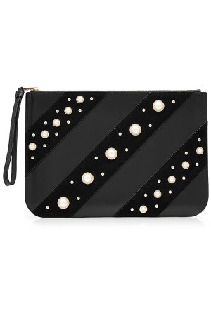 Embellished Leather Zipped Clutch Gr. One Size