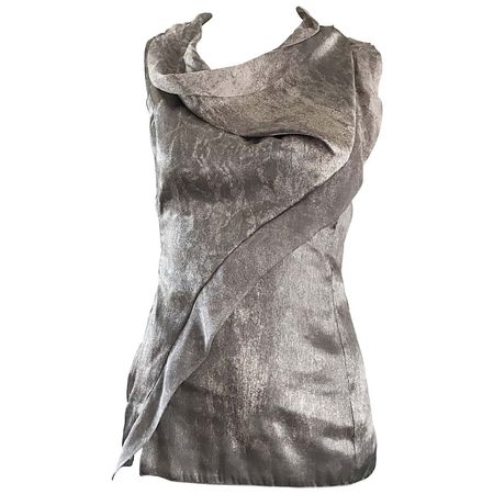 Giorgio Armani 1990s Silver Gunmetal Avant Garde Vintage 90s Silk Blouse Top For Sale at 1stDibs | silk shirts 90s
