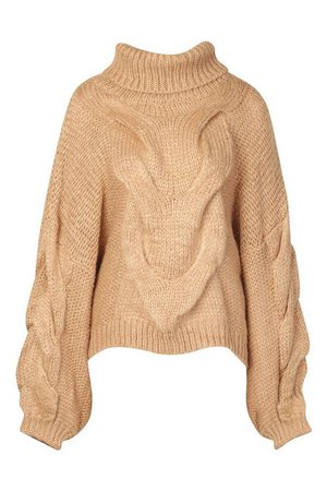 Premium Oversized Cable Knit Jumper | Boohoo camel