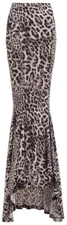Leopard Print Jersey Fishtail Maxi Skirt - Womens - Grey Print