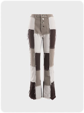 Colorblock Patch Plain Jeans | Bottoms | Kollyy Women Pants Casual Cotton Coffee Pants | kollyy