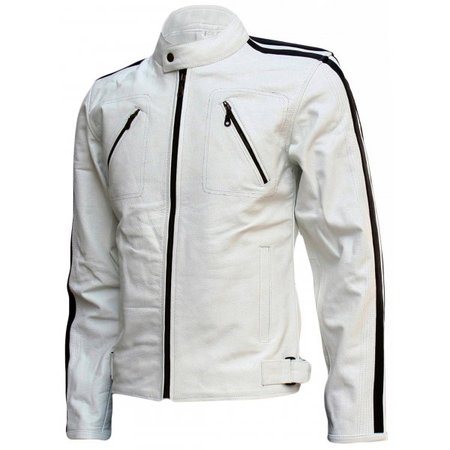 Modern Men's White Leather Jacket