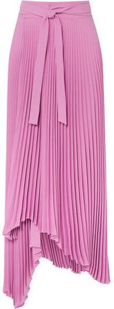 Doric Pleated Asymmetric Crepe Wrap Skirt - Pink