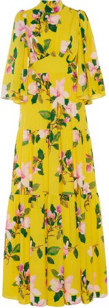 Andrew Gn Floral Silk Tiered Maxi Skirt