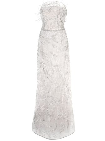 White Marchesa Embellished Column Gown | Farfetch.com