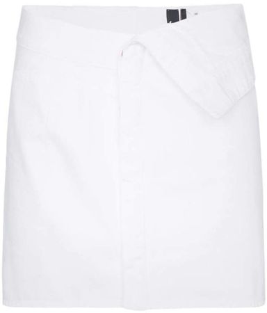 folded-waist denim mini skirt