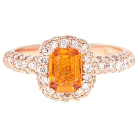 orange sapphire diamond rose gold ring