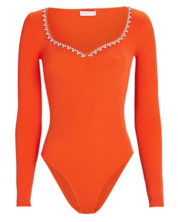 AREA Crystal Rib Knit Bodysuit | INTERMIX®