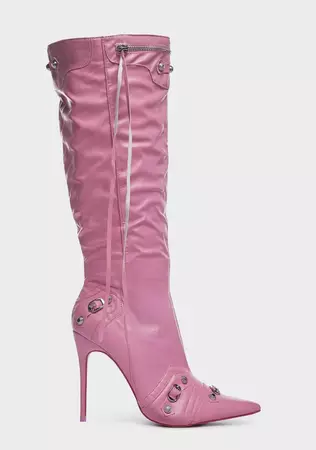 Public Desire Knee High Studded Vegan Leather Boots - Pink – Dolls Kill
