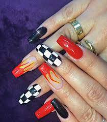red and black nails - flames