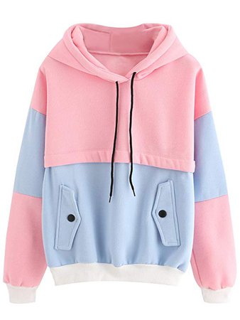 SweatyRocks Sweatshirt Women Colorblock Pullover Fleece Hoodie (Large, Multicolor#1-Loose) at Amazon Women’s Clothing store