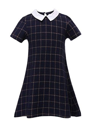 Girls Vintage Classic Plaid Patchwork Doll Collar Party A-Line Casual Knee Dress